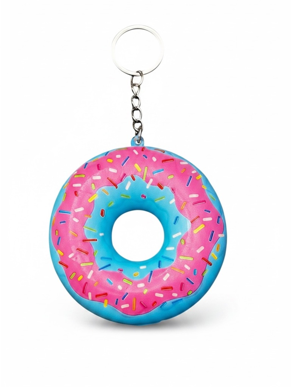 Donut Hot Pink Blue Sprinkles Squishy Toy Best Seller Stress Relief Keychain